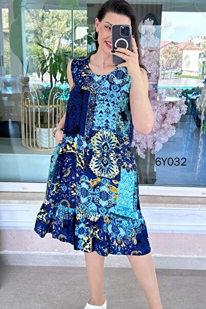 İnce Topuk Φόρεμα βισκόζης με βολάν και μηδενικά μανίκια 6y032