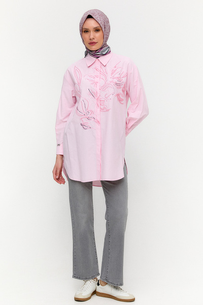 Setrms Boncuklu Çiçek Nakışlı Pamuk Tunik