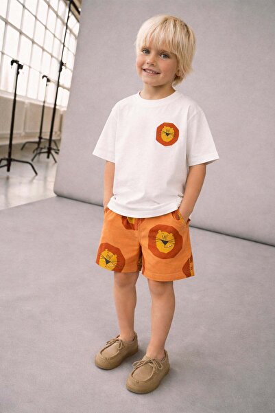 Monila Σετ για αγόρια με βαμβακερό μπλουζάκι και σορτς με στάμπα λιοντάρι σε ...