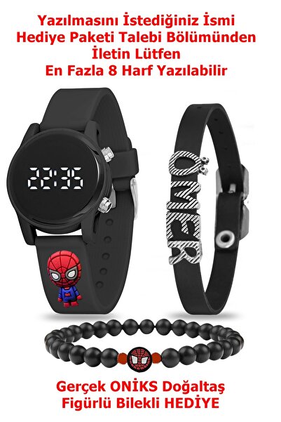 Ct Led Erkek Çocuk Saati + İsme Özel Bileklik + Figürlü Doğal Taş Bileklik Ko...