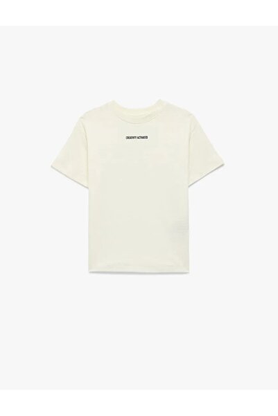 Koton Βαμβακερό κοντομάνικο μπλουζάκι με στάμπα και λαιμόκοψη ποδηλάτου, over...