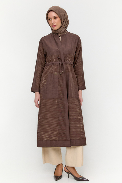 Setrms Kuşaklı File Kombinli Pardesü