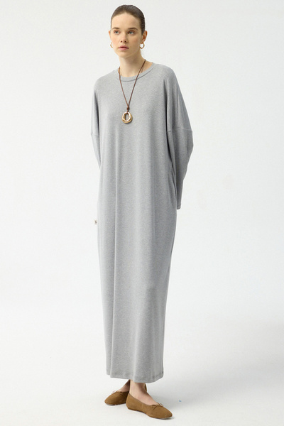 Lale Butik Kadriye Baştürk Modal Cupra Dress 910 Gray Melange