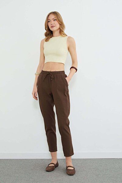 Fulla Moda Tie-Waist Pocketed Gabardine Trousers