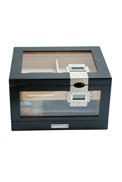 Parmida Siyah Humidor Puro Saklama Kutusu Çift Nem Ölçer PHUM0270