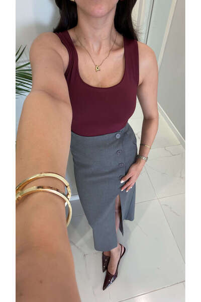 BİRCANÇİL Dlvin Nidrot Μπορντό Αθλητικό Μπλουζάκι με Χοντρό Λουράκι από Πολυα...