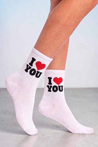 Esinti "I Love You" Themed Socks White Women's Men's Teen College Socks -Single