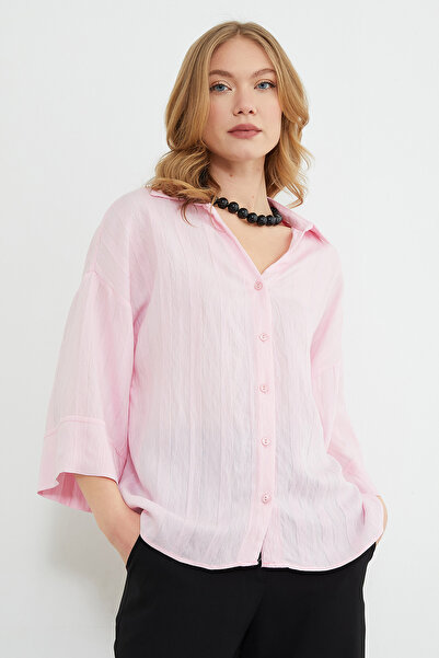 Fulla Moda Ριγέ πουκάμισο με μανίκια κάπρι σε χαλαρή γραμμή