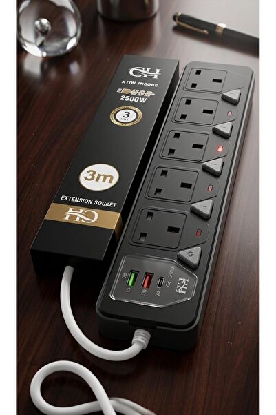 Ch Electrical Extension Cord 3 Meters Extension Cord 5 Power Sockets and 3 US...