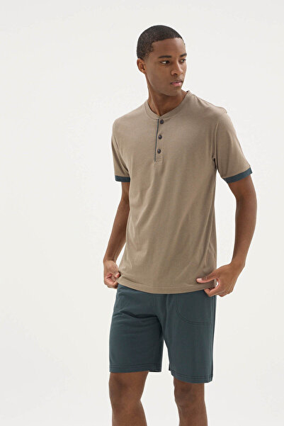 KLY Costum cu pantaloni scurți pentru bărbați, cu guler cu nasturi, sezon nou