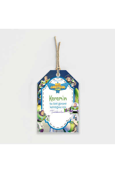 Parti Evreni Toy Story Buzz Lightyear Kişiye Özel Teşekkür Kartı 8'li