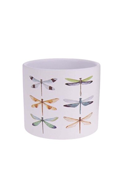 Koopman Ghiveci ceramic decorativ, alb cu ilustrații cu libelule, pentru plan...