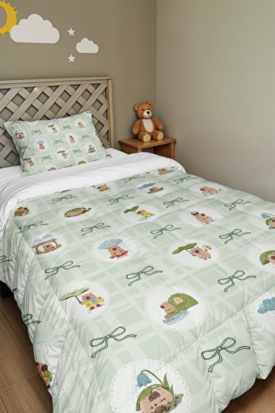 EVPANYA Πάπλωμα και μαξιλαροθήκη μονής θέσης με σχέδιο καπιμπάρα και φιόγκο