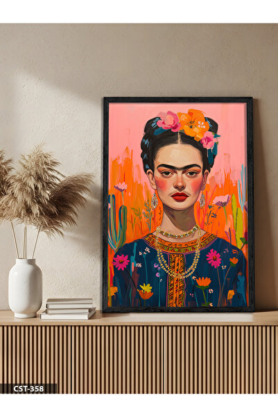 Burshe Frida Kahlo Tek Parça Siyah Ahşap Çerçeveli Tablo