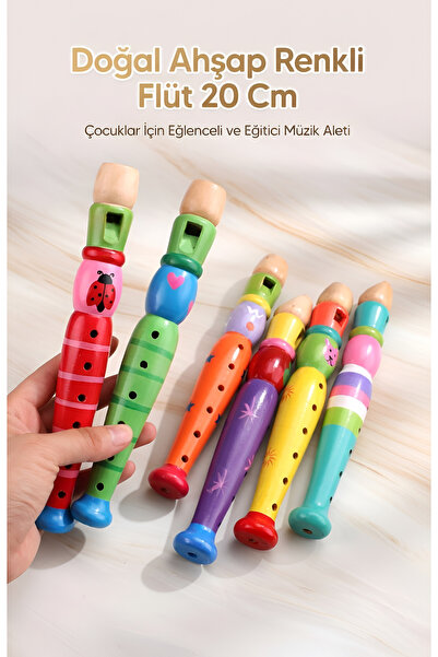 Wolawood Doğal Ahşap Renkli Çocuk Flüt Eğlenceli Eğitici Müzik Aleti Natural ...
