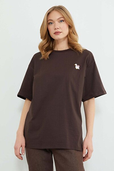 Fulla Moda Μπλουζάκι Duck Με κέντημα με λαιμόκοψη ποδηλάτου