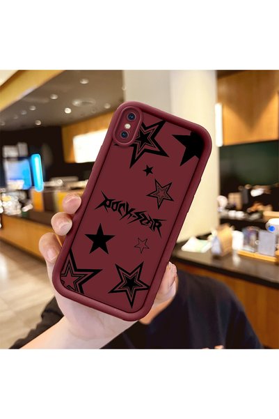 ucuc iPhone X/XS Uyumlu Darbeye Dayanıklı Kamera Korumalı Bordo Silikon Baskı...