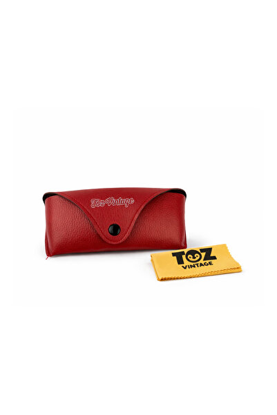 Toz Vintage Red Leather Snap Closure Glasses Case Hard Cover Protective Box