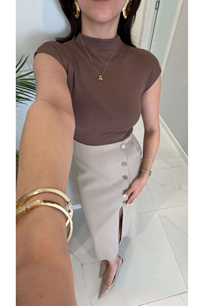 BİRCANÇİL Καφέ Μπλούζα Μισό Ψαράδικο Στυλ