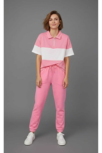 LiyAdaCo Women's Pink Polo Collar T-Shirt and Skirt Set