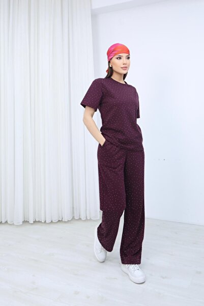 moda poni Γυναικείο Σετ Πάνω-Κάτω Μέρους από Ύφασμα Modal σε Χρώμα Μοβ με Λεπ...