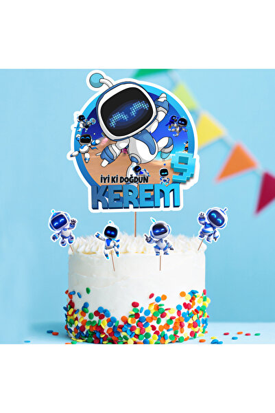 Parti Evreni Kişiye Özel Astrobot Temalı Pasta Süsü Seti