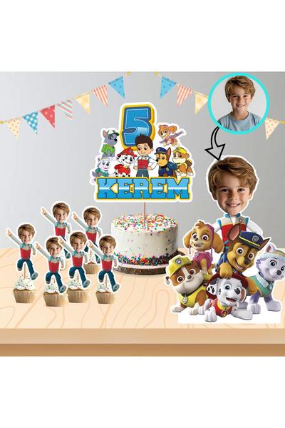 Parti Evreni Kişiye Özel Paw Patrol Temalı Pano ve Pasta Süsü Seti