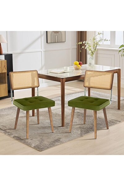 Garvee Set of 2 Natural Rattan Dining Chairs, Mid-Century Modern Cane Kitchen...