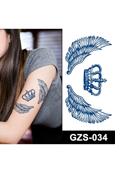 Tattoo 1 Ay Kalıcı Gerçekçi Kanat ve Kral Taç Model 12 Saat Sonra Kararan Yap...