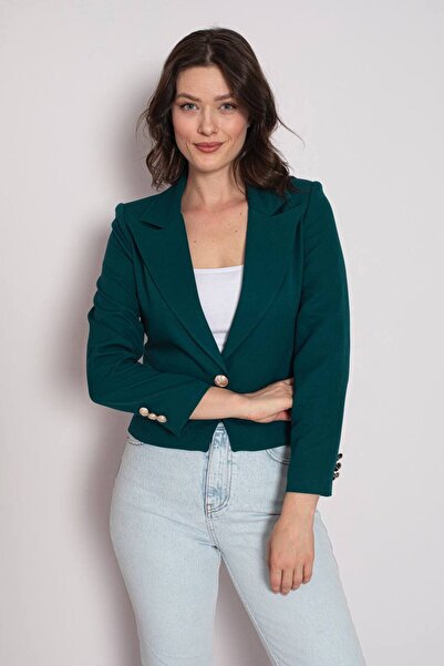 PİKEY KADIN BLAZER YAKA TEK DÜĞMELİ CROP CEKET
