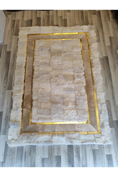 KuzeyCarpet beyaz toskana ve gold çizgili halı