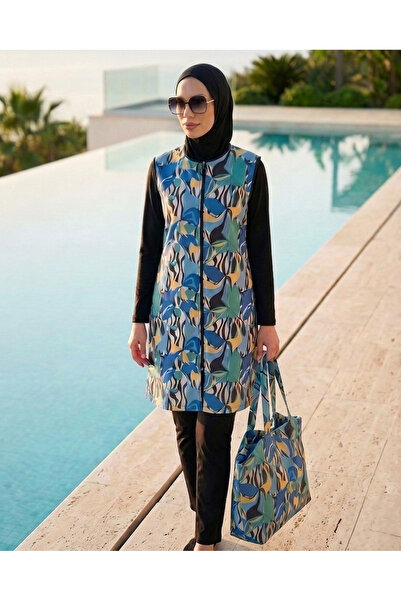 Plistre Γυναικείο Μαύρο Μπλε Κίτρινο Σετ Μαγιό Πλήρως Κλειστό 5 τεμαχίων Υδατ...