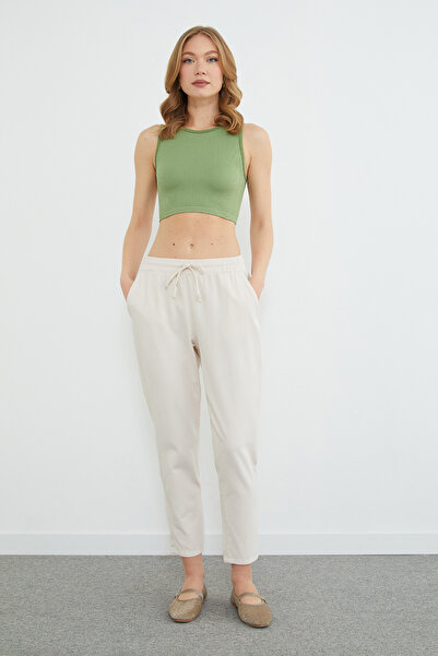 Fulla Moda Tie-Waist Pocketed Gabardine Trousers
