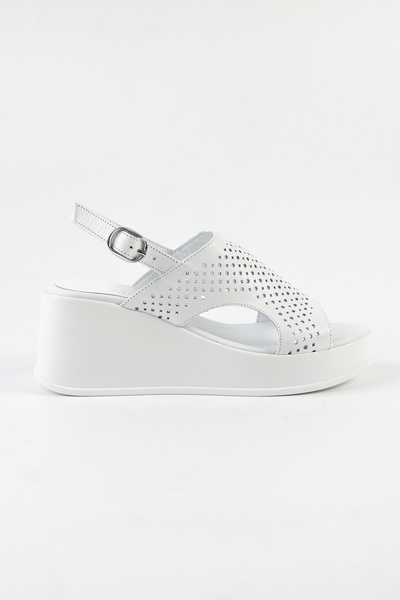 Tuna Genuine Leather White Wedge Heel Women's Sandals - Rgn13