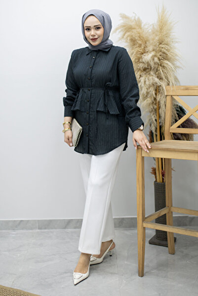 Tesettür Dünyası Πουκάμισο με ριγέ σχέδιο και λεπτομέρειες με βολάν TSD260160...