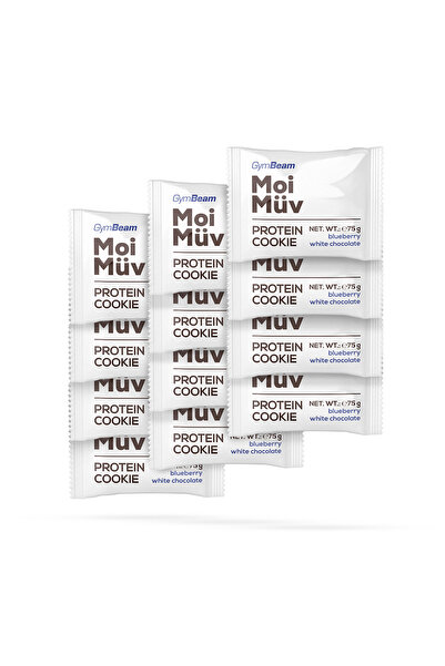 GymBeam MoiMüv Protein Cookie, 12 x 75 g, afine și ciocolată albă