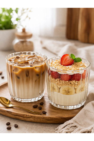 DailyHome Dalgalı Cam Bardak – Modern Şeffaf Tasarım | Kahve & Magnolia Sunum...