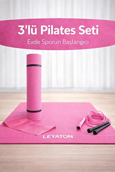 Leyaton Pilates Minder Ve Mat Pilates Lastiği Atlama Ipi Set Yoga Egzersiz Mi...