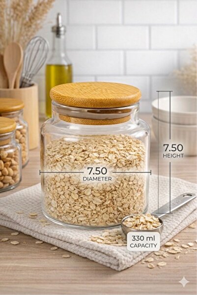 Generic Glass Storage Jar with Bamboo Lid 330ml Glass Jar with Airtight Woode...