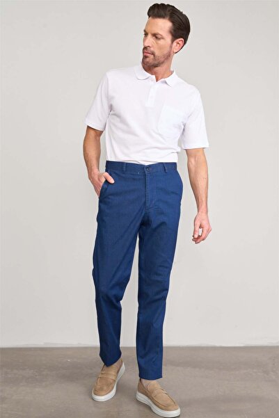 Çetinkaya Chester Polo 9352 Geniş Paça Regular Tencel Mavi Pantolon