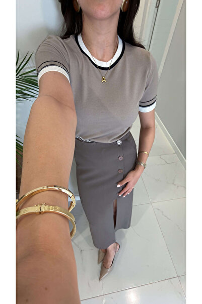 BİRCANÇİL Πλεκτό κοντομάνικο μπλουζάκι MD Vizon