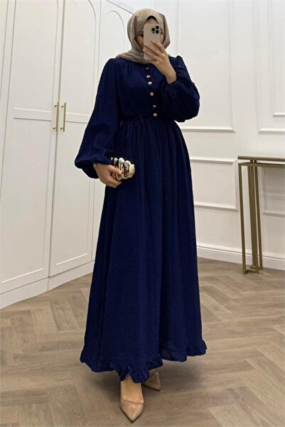 Dipmoda Women's Navy Blue Skirt with Ruffle Button Detail Cotton Loose-Fittin...