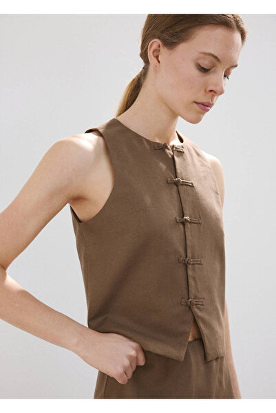 MANGO Woman Keten karışımlı kumaş yelek