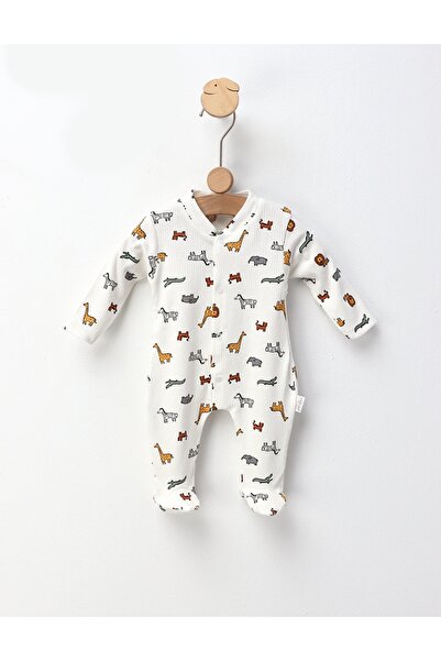 MiniKids Πλεκτή ολόσωμη φόρμα με μποτάκια, Animalute, λευκό