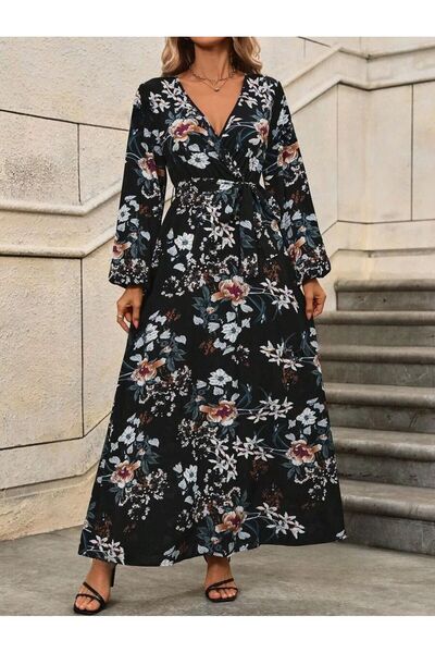 Iuliashop Rochie lungă neagră cu imprimeu floral Freydana - S