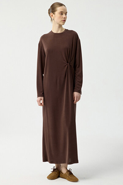 Lale Butik Kadriye Baştürk Cupra Ασύμμετρο Φόρεμα 911 Καφέ