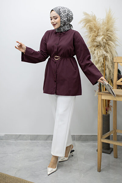 Tesettür Dünyası Kuşağı Gold Detailed Shirt Tsd260162 Claret Red