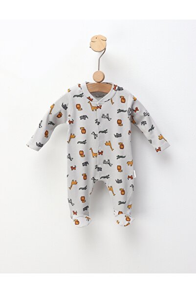 MiniKids Πλεκτή ολόσωμη φόρμα με μποτάκια, Animalute, γκρι