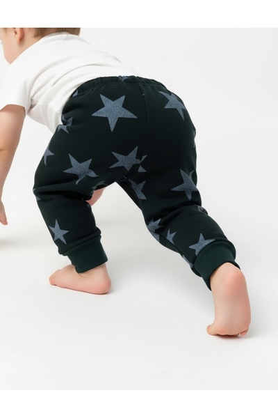 MiniKids Pantaloni de trening vatuiti model verde-stelute