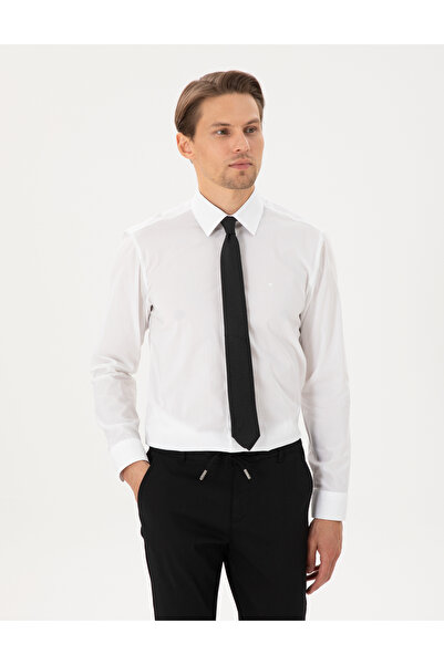 Pierre Cardin قميص أساسي أبيض بأكمام طويلة وقصة ضيقة 50300853-VR013